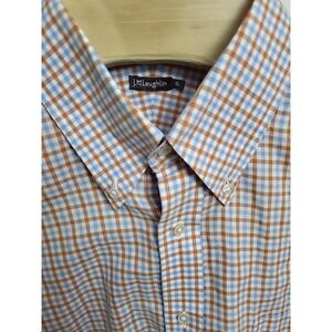 J McLaughlin Mens XL Orange Blue Gingham Button Down Long Sleeve Shirt